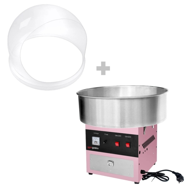 Machine à sucre filé - Ø 520mm - 950 Watts - Rose - avec protection anti-éclaboussures