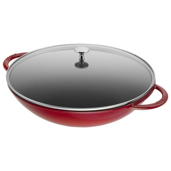 STAUB | SPECIALITIES - Wok avec couvercle en verre - Ø 370mm - Fonte - Rouge cerise