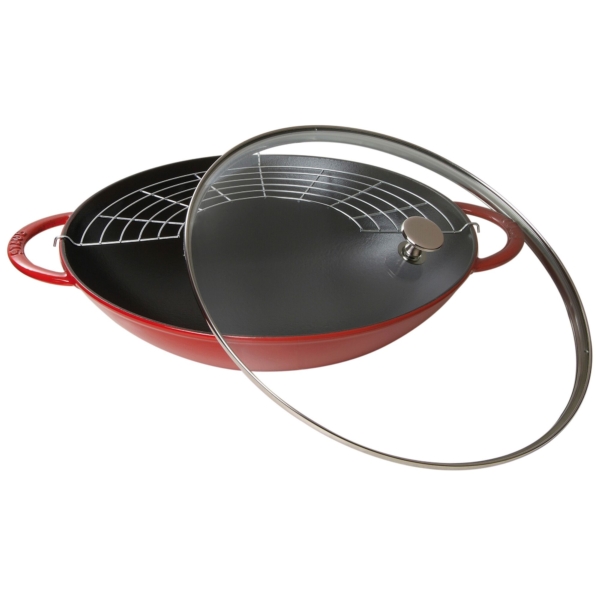 STAUB | SPECIALITIES - Wok avec couvercle en verre - Ø 370mm - Fonte - Rouge cerise