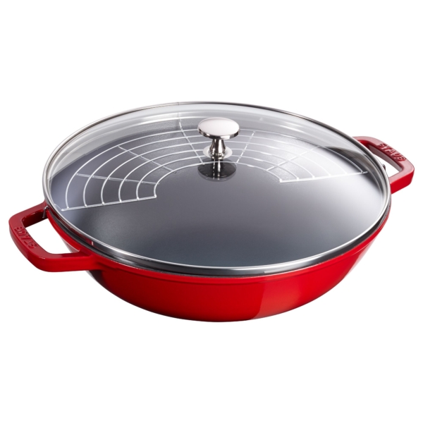 STAUB | SPECIALITIES - Wok avec couvercle en verre - Ø 300mm - Fonte - Rouge cerise