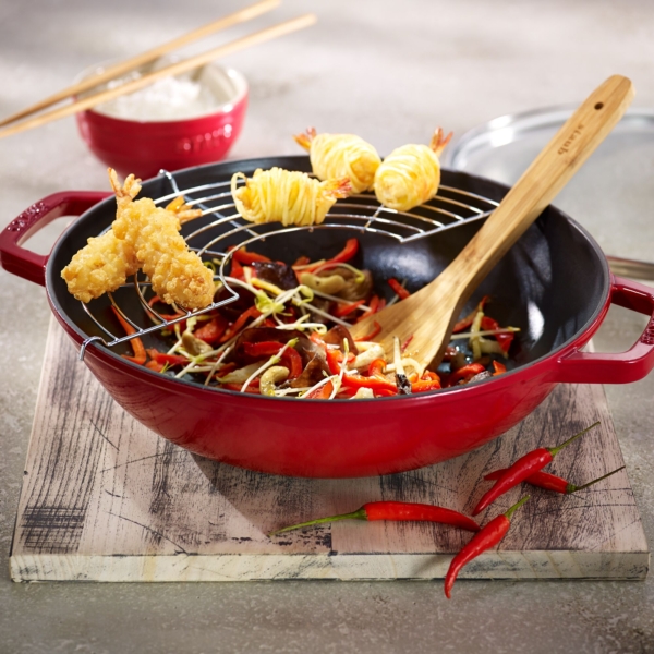 STAUB | SPECIALITIES - Wok avec couvercle en verre - Ø 300mm - Fonte - Rouge cerise