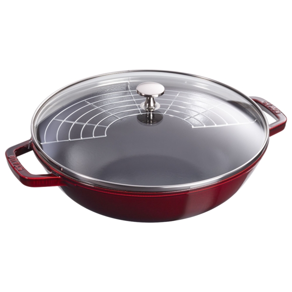 STAUB | SPECIALITES - Wok avec couvercle en verre - Ø 300mm - Fonte - Rouge grenadine