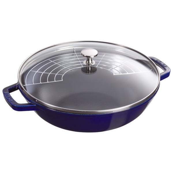 STAUB | SPECIALITIES - Wok avec couvercle en verre - Ø 300mm - Fonte - Bleu foncé