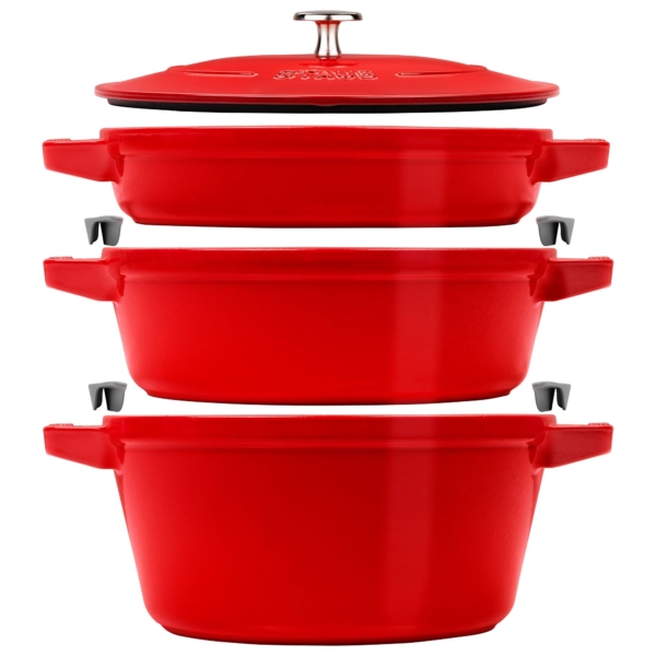 STAUB | STACKABLE SET - Set de casseroles - 3 pcs - Ø 240mm - Fonte - Rouge cerise