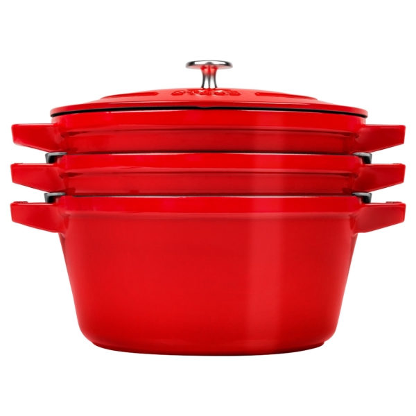 STAUB | STACKABLE SET - Set de casseroles - 3 pcs - Ø 240mm - Fonte - Rouge cerise