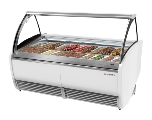 Comptoir à glace LEO - 1960mm - à air pulsé - pour 20x 5 litres de bacs à glace - Blanc