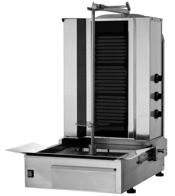 Grill électrique pour gyros/döner - 3 brûleurs - max. 40 kg - portes battantes incluses