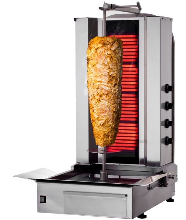 Grill électrique pour gyros/döner - 4 brûleurs - max. 80 kg - portes battantes incluses