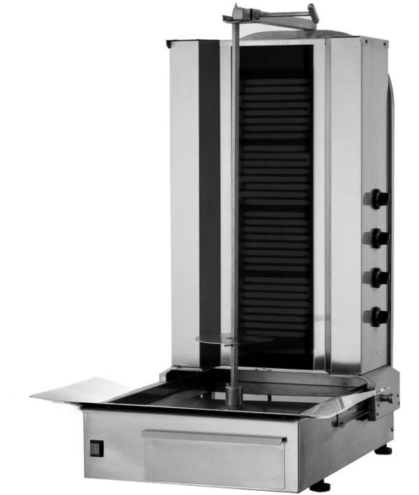 Grill électrique pour gyros/döner - 4 brûleurs - max. 80 kg - portes battantes incluses