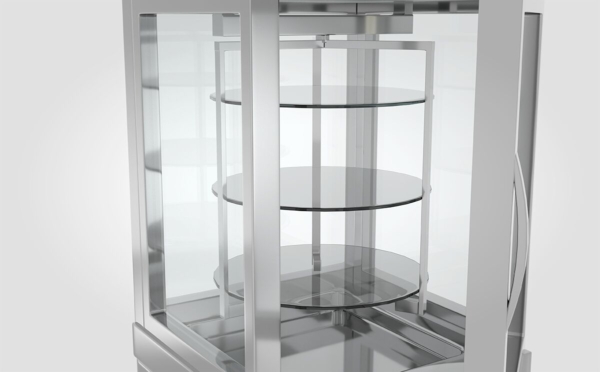 Vitrine panoramique - 230 litres - 670 mm - 3 étagères tournantes - Argent