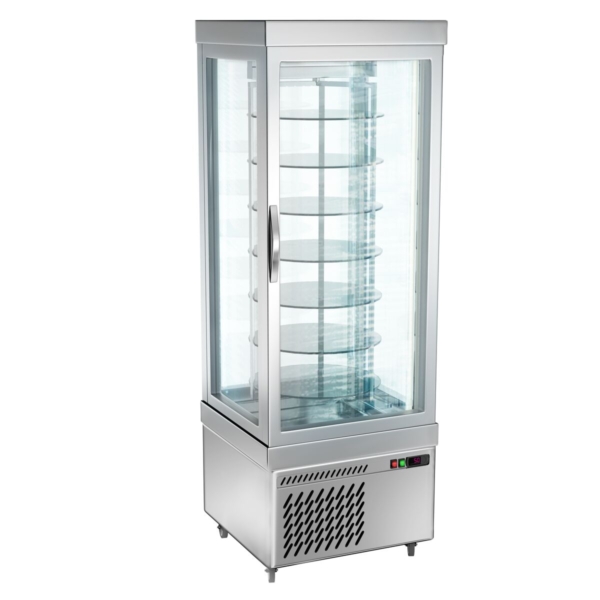 Vitrine panoramique pour congélateur - 430 litres - 670 mm - 7 étagères tournantes - Argent