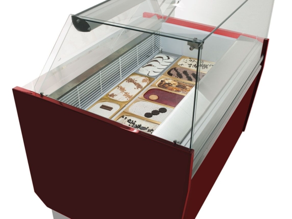 Comptoir à glace LIAM - 1560mm - Statique - pour 13+13x 5 litres de bacs à glace - Rouge grenat