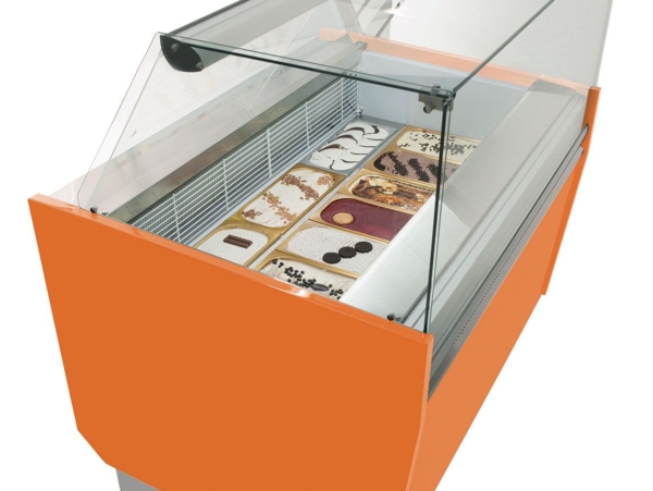 Comptoir à glace LIAM - 1560mm - Statique - pour 13+13x 5 litres de bacs à glace - Orange