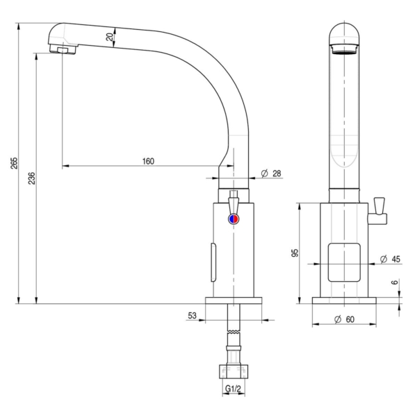 Mitigeur monocommande haut de gamme - avec capteur infrarouge et bec pivotant élevé - 160 mm