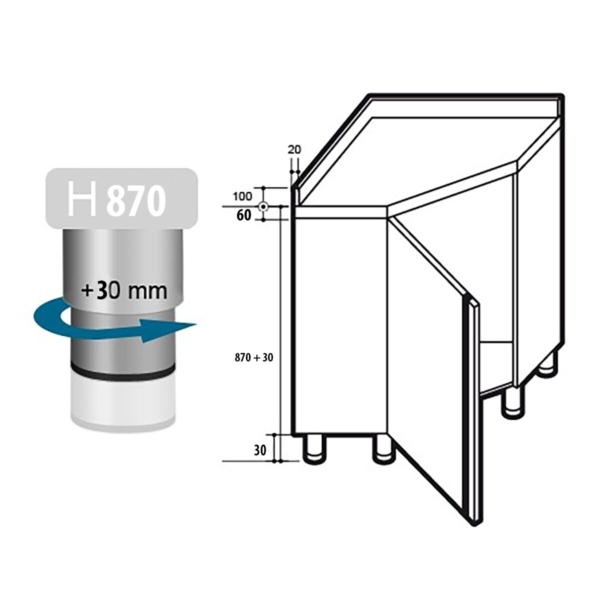 Armoire de travail d'angle en inox PREMIUM avec porte battante & rebord 1000x600mm