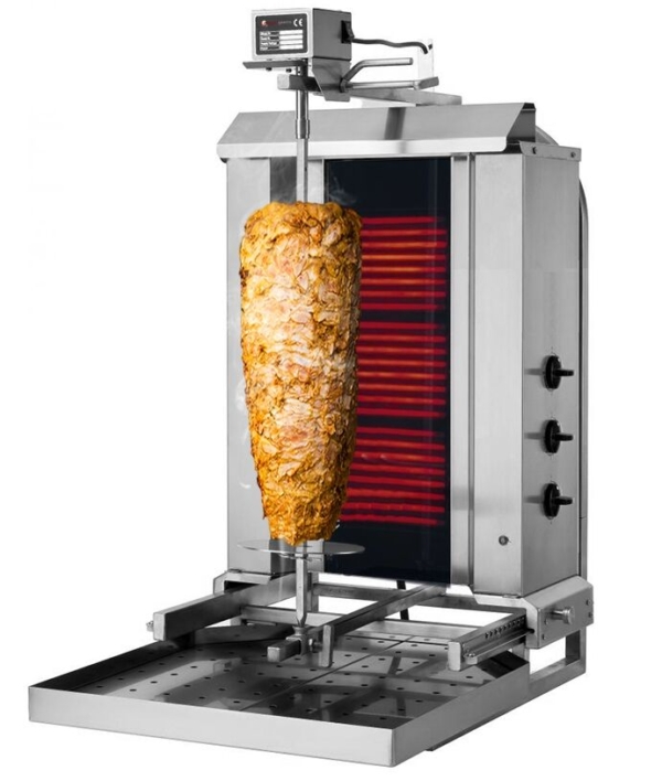 Grill électrique pour gyros/döner - mobile - 3 brûleurs - max. 40 kg - portes battantes incluses