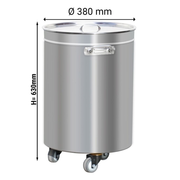 Poubelle avec couvercle relevable, roulettes & poignées - 50L - Inox