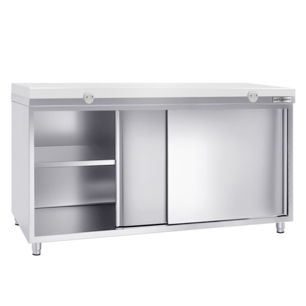 Armoire de travail en inox PREMIUM - 1800x800mm - avec porte coulissante sans rebord y compris plaque de découpe