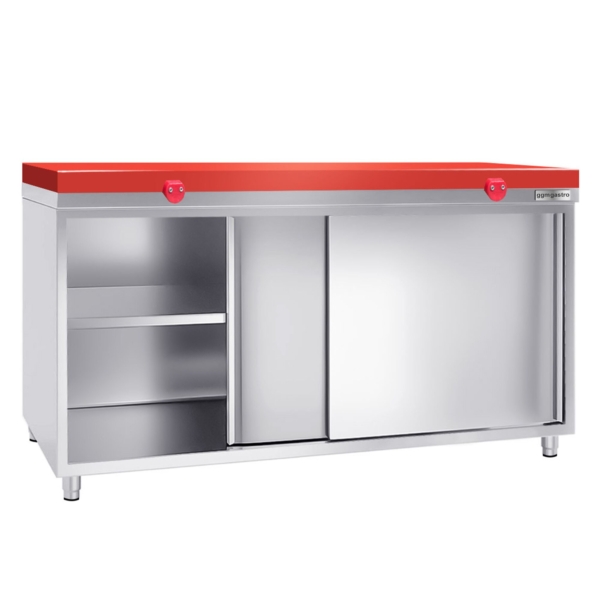 Armoire de travail en inox PREMIUM - 1800x800mm - avec porte coulissante sans rebord y compris plaque de découpe