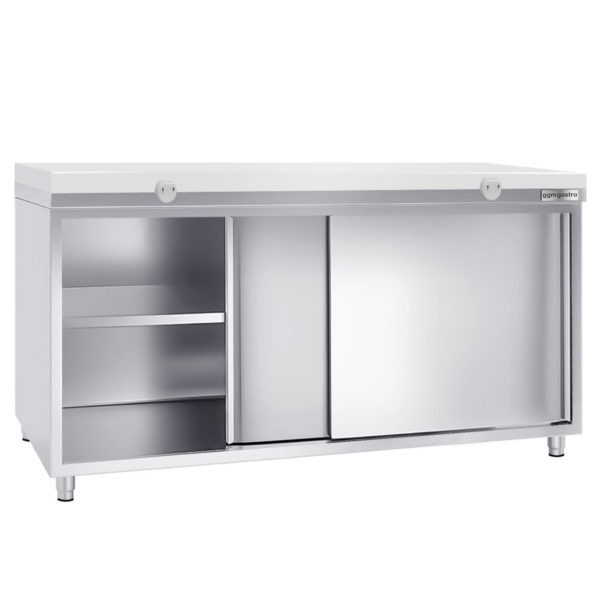 Armoire de travail en inox PREMIUM - 2000x800mm - avec porte coulissante sans rebord y compris plaque de découpe