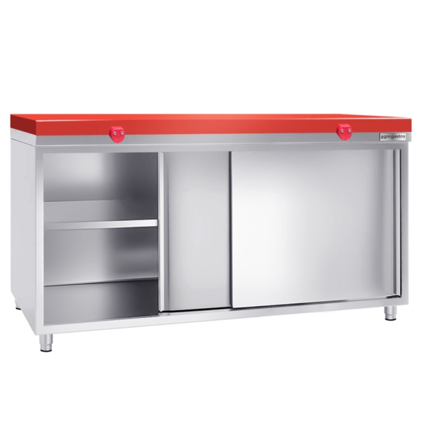 Armoire de travail en inox PREMIUM - 2000x800mm - avec porte coulissante sans rebord y compris plaque de découpe