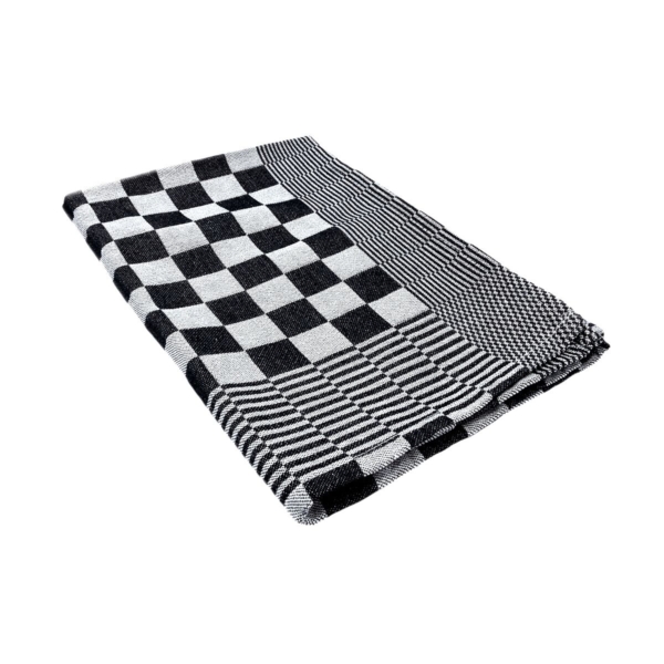 Torchon à vaisselle en coton - 65 x 65 cm - Noir/Blanc en carré -  Lot de 12 pièces