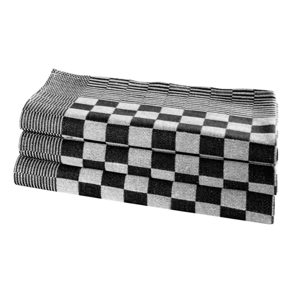 Torchon à vaisselle en coton - 65 x 65 cm - Noir/Blanc en carré - Lot de 180 pièces