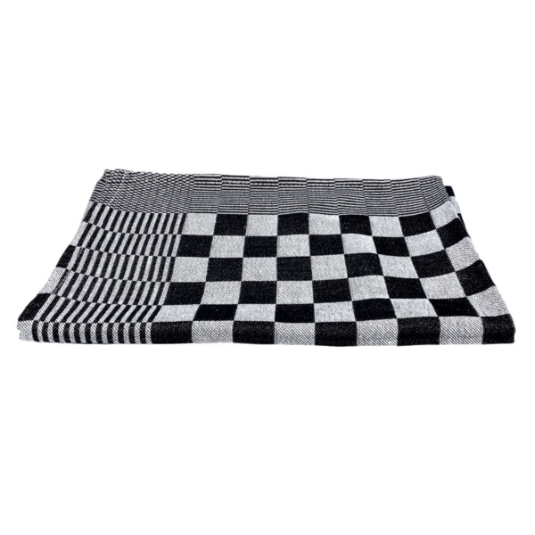 Torchon à vaisselle en coton - 65 x 65 cm - Noir/Blanc en carré -  Lot de 12 pièces