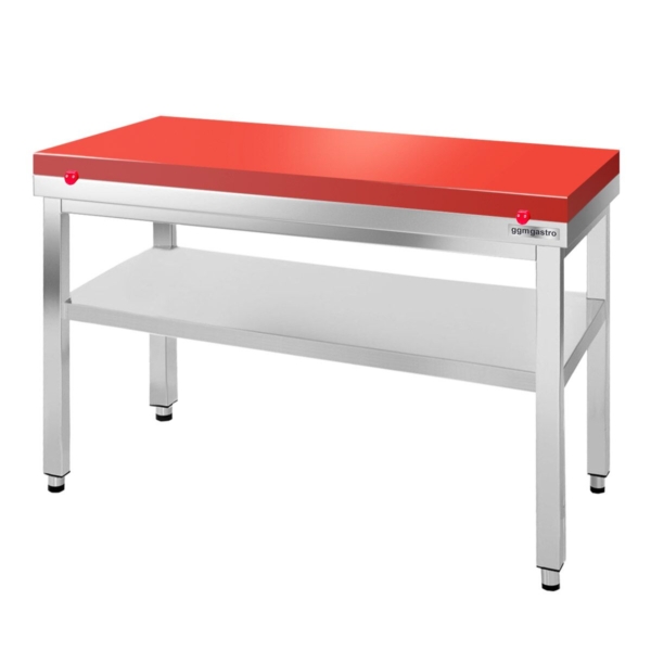 Table de travail en inox PREMIUM - 1400x800mm - avec fond sans rebord y compris plaque de découpe