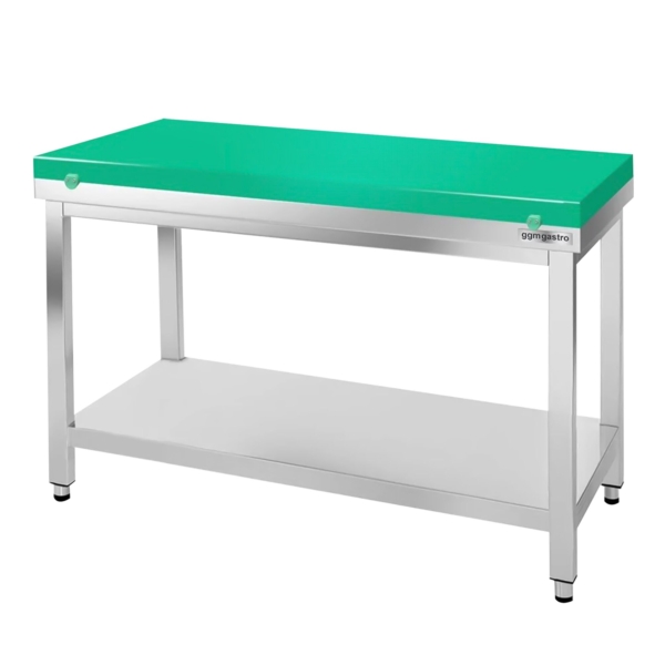 Table de travail en inox PREMIUM - 1000x700mm - avec fond de base sans rebord y compris plaque de découpe