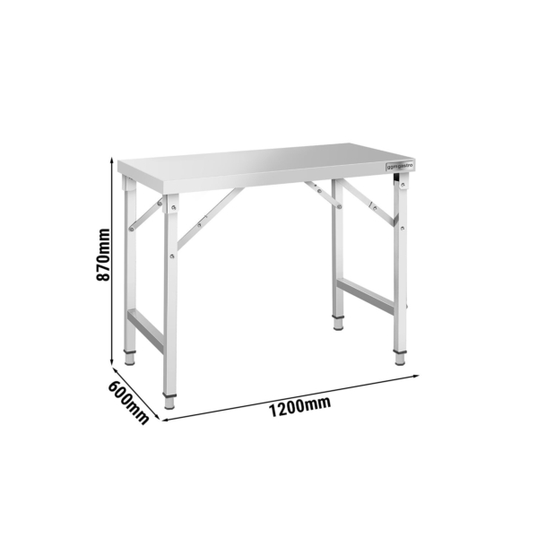 Table de travail en acier inoxydable - pliante - 1200x600 mm