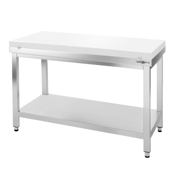 Table de travail en inox PREMIUM - 1200x700mm - avec fond de base sans rebord y compris plaque de découpe