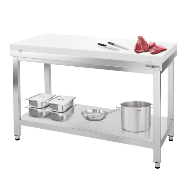 Table de travail en inox PREMIUM - 1200x700mm - avec fond de base sans rebord y compris plaque de découpe