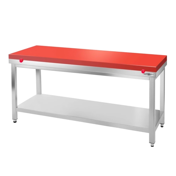 Table de travail en inox PREMIUM - 1500x600mm - avec fond de base sans rebord y compris plaque de découpe