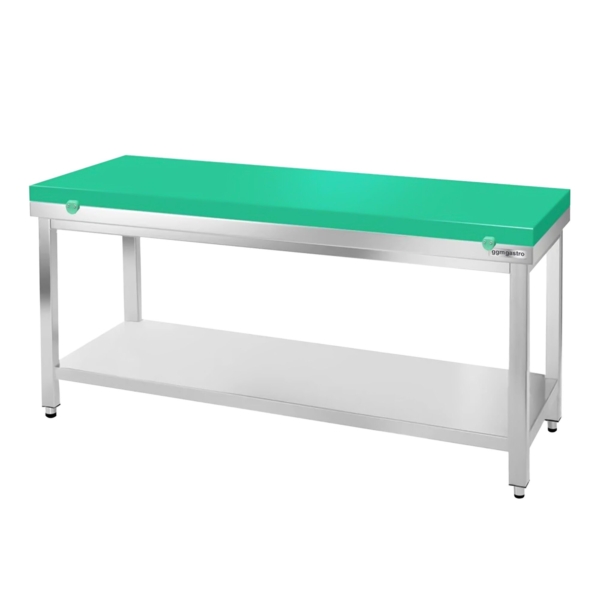 Table de travail en inox PREMIUM - 1500x700mm - avec fond de base sans rebord y compris plaque de découpe