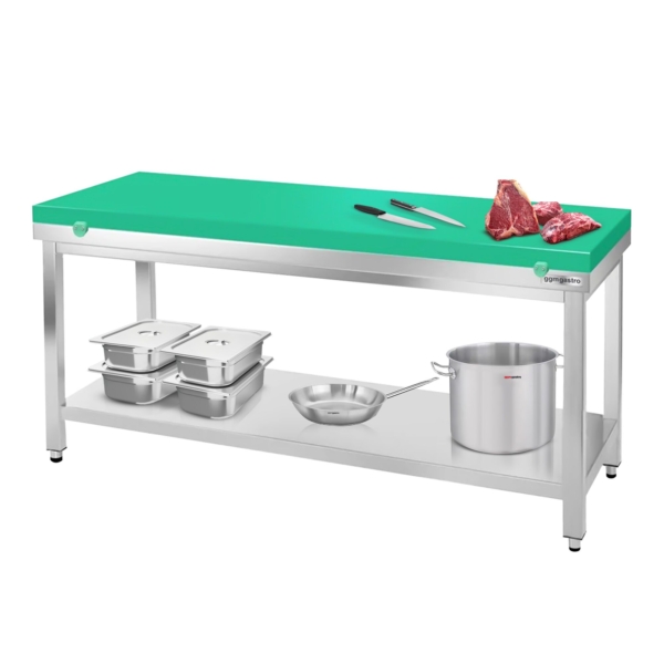 Table de travail inox PREMIUM - 1600x700mm - avec fond sans rebord y compris plaque de découpe