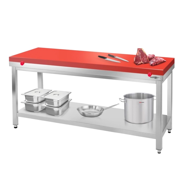 Table de travail en inox PREMIUM - 1800x600mm - avec fond sans rebord y compris plaque de découpe