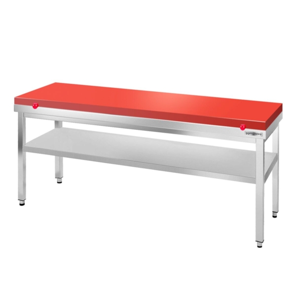 Table de travail en inox PREMIUM - 2000x800mm - avec fond de base sans rebord y compris plaque de découpe