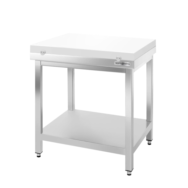 Table de travail en inox PREMIUM - 600x600mm - avec fond de base sans rebord y compris plaque de découpe