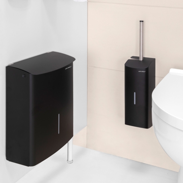 AIR-WOLF | Porte-brosse WC avec façade fermée - Acier inoxydable noir mat