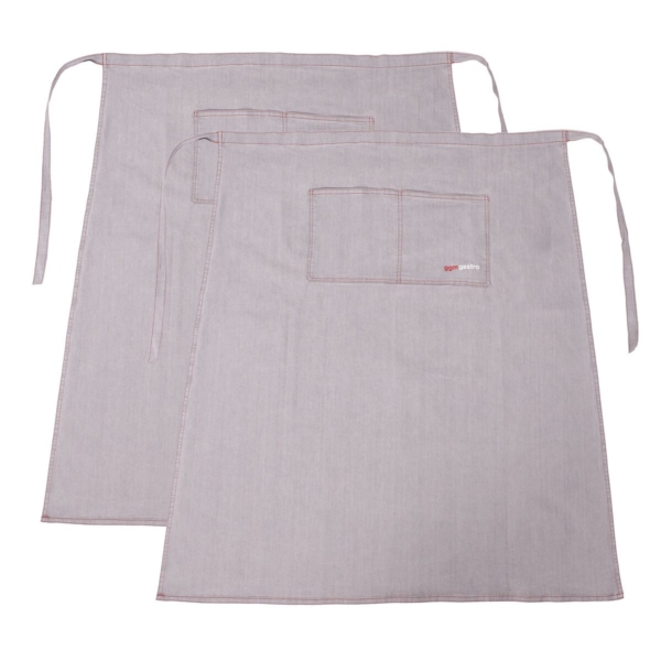 (2 pièces) Tablier de bistrot - long - aspect jeans-gris clair