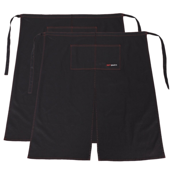 (2 pièces) Tablier de bistrot - long - aspect jeans-noir