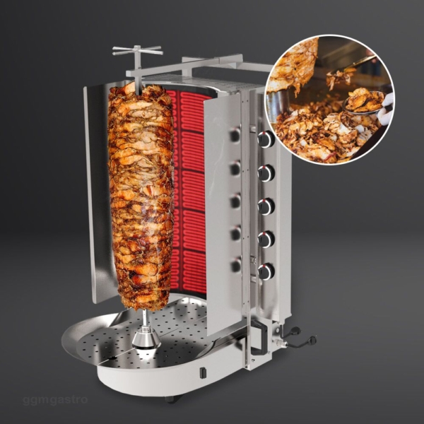 Grill gyros/döner à gaz - avec verre ROBAX® - 10 brûleurs - max. 90 kg