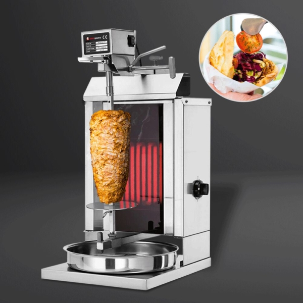 Grill électrique pour gyros/döner - 1 brûleur - max. 5 kg - portes battantes incluses