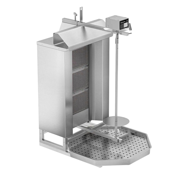 Grill gyros/döner à gaz - 3 brûleurs - max. 40 kg - incl. tôle de protection & Portes battantes