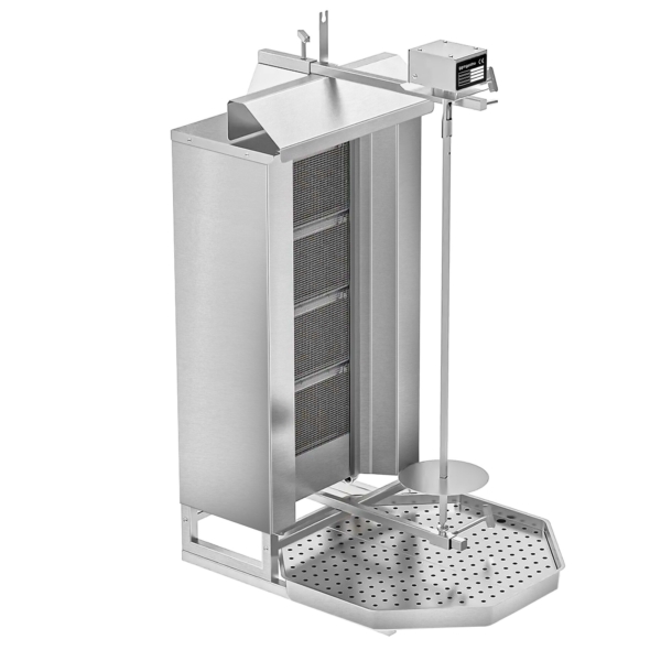 Grill gyros/döner à gaz - 4 brûleurs - max. 60 kg - incl. tôle de protection & Portes battantes