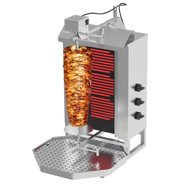 Grill électrique pour gyros/döner - 3 brûleurs - max. 40 kg - portes battantes incluses