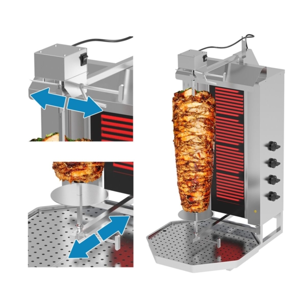 Grill électrique pour gyros/döner - 3 brûleurs - max. 40 kg - portes battantes incluses