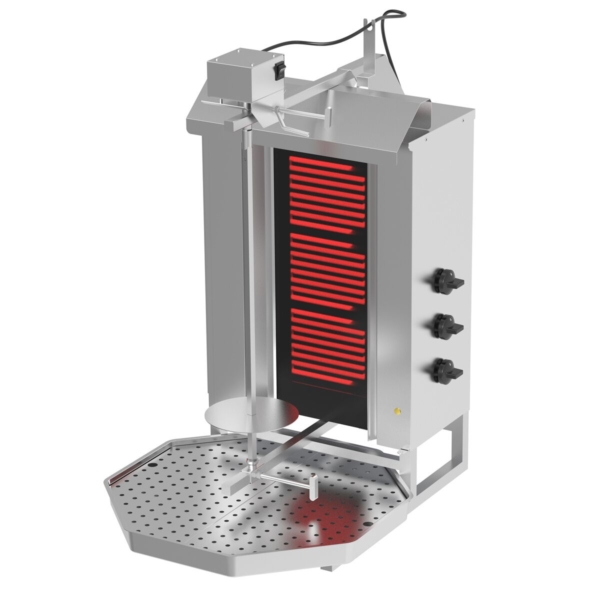 Grill électrique pour gyros/döner - 3 brûleurs - max. 40 kg - portes battantes incluses