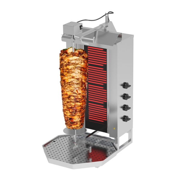 Grill électrique pour gyros/döner - 4 brûleurs - max. 60 kg - portes battantes incluses